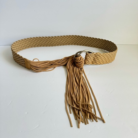 Vintage Woven Fringe Belt Tan Suede Boho Western Cowgirl Womens Medium / Large - Picture 6 of 12